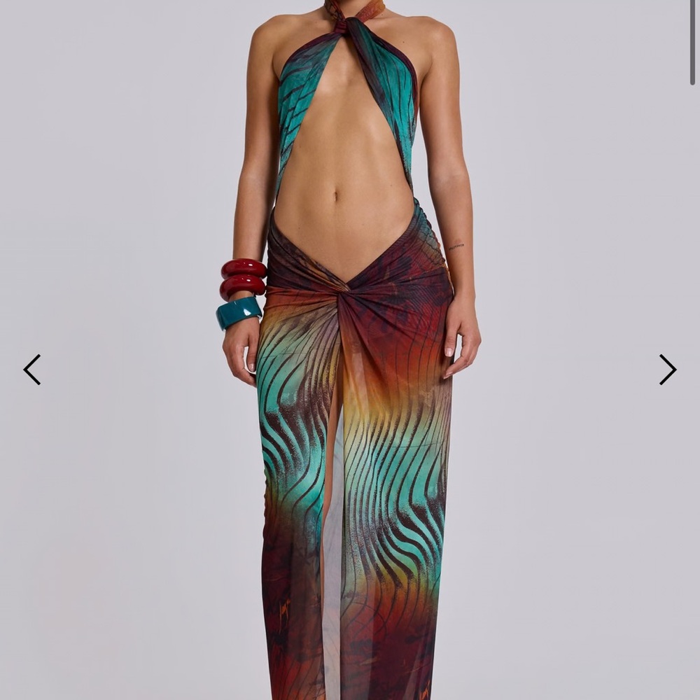 Jaded London Akila Dress -Multicolor Halter Maxi Dress